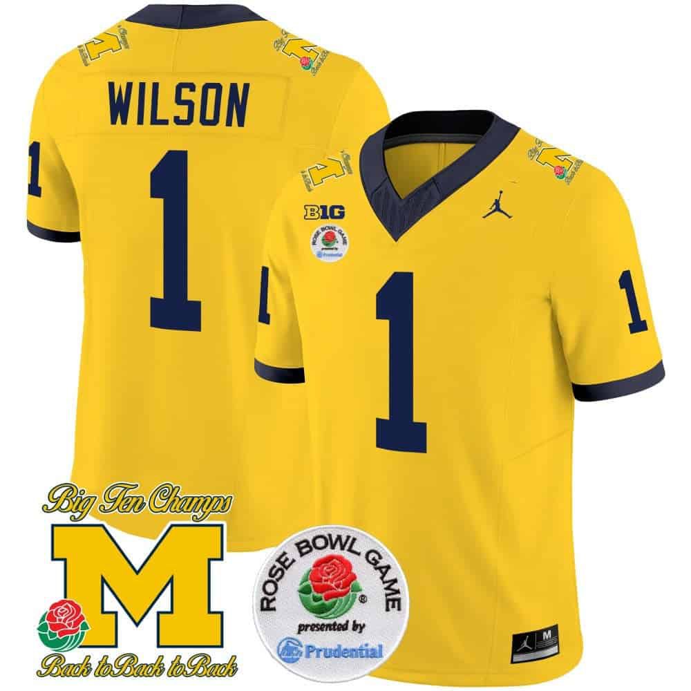 Men Michigan Wolverines #1 Wilson Yellow 2024 Rose Bowl Patch Vapor Limited NCAA Jersey->indianapolis colts->NFL Jersey